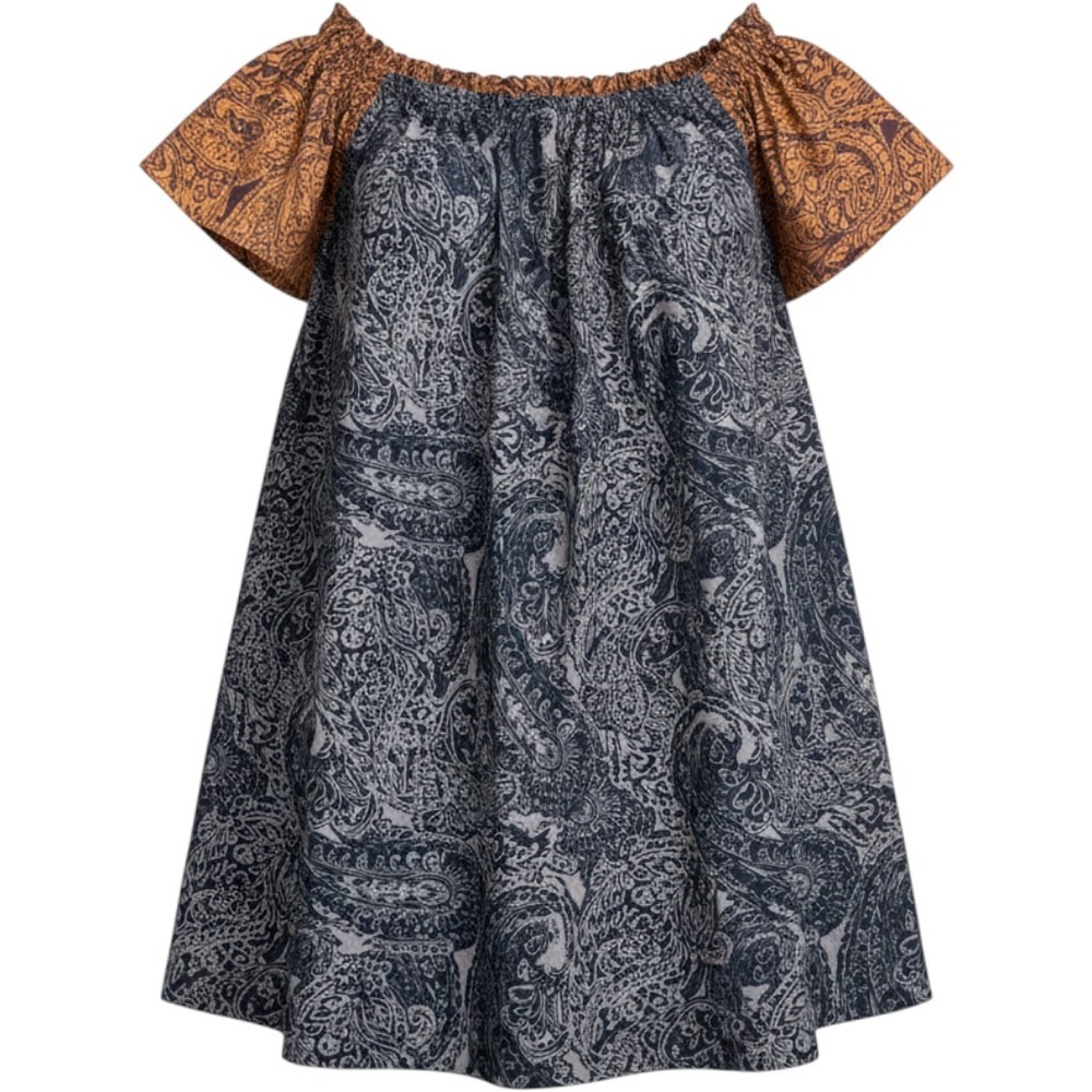Free People Paisley Mini Dress Women Small Grey/Rust Boho Ruffle Babydoll